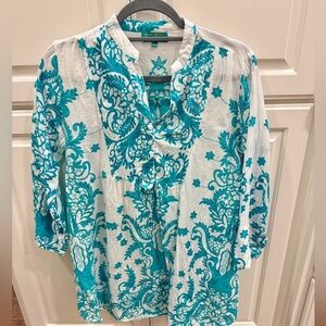 3 for $15 Women's Teal and White Floral Top